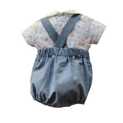 Fern Set of Short Sleeve Shirt and Printed Overalls in Gray