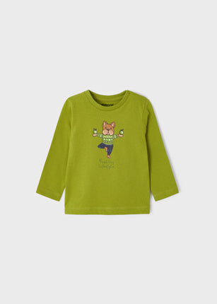 Pack 2 Long Sleeve T-shirts in Green and Brown with Dog Drawing