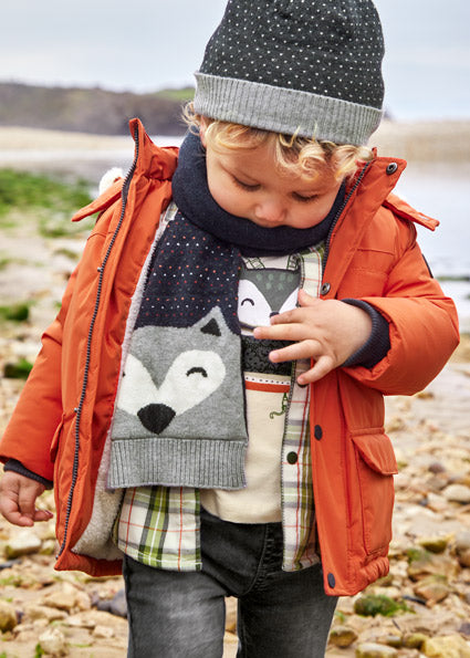 Baby Hat and Scarf Pack in Grey, Green and Ecru with Animals